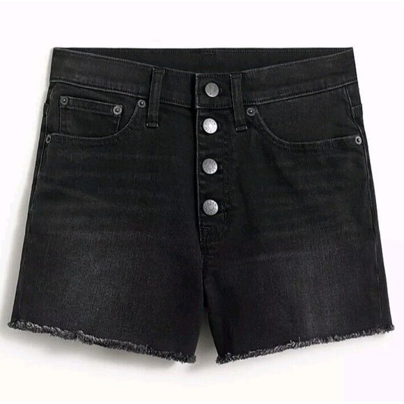 J. Crew Women's Exposed Button Fly Washed Black Jean Denim Short Preppy Size 26 - Picture 2 of 9